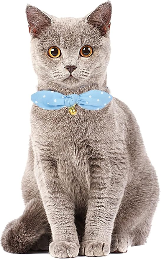 Bowtie Cat Collar with Bell, 2 Pack Cotton Breakaway Kitten Collars with - Image 6