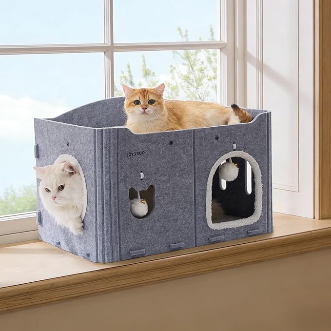 Joydeco Cat House for Indoor Cats, Extra Wide Scratch Resistant Felt Cat Condo - Image 5
