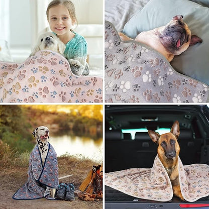 Dono 1 Pack 3 Dog Blankets for Small Dogs, Soft Fluffy Paw Print Pattern Fleece - Image 5