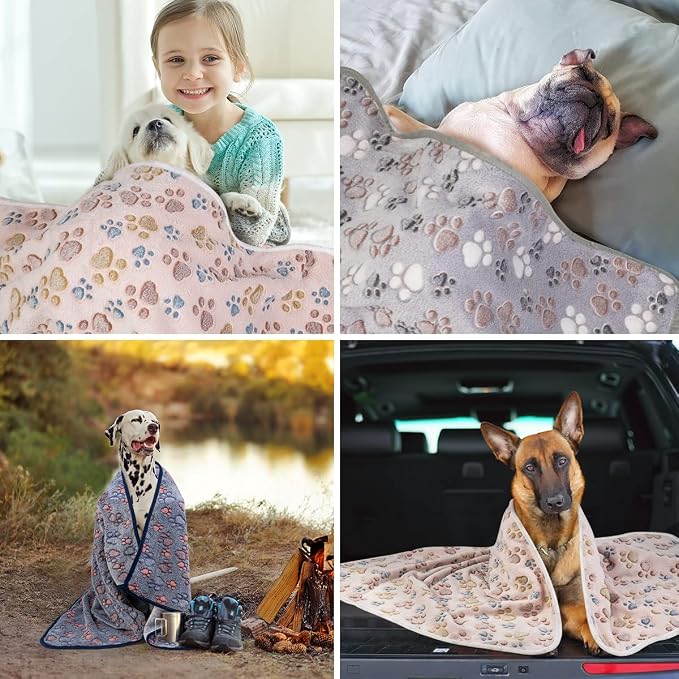 Dono 1 Pack 3 Dog Blankets for Small Dogs, Soft Fluffy Paw Print Pattern Fleece - Image 5