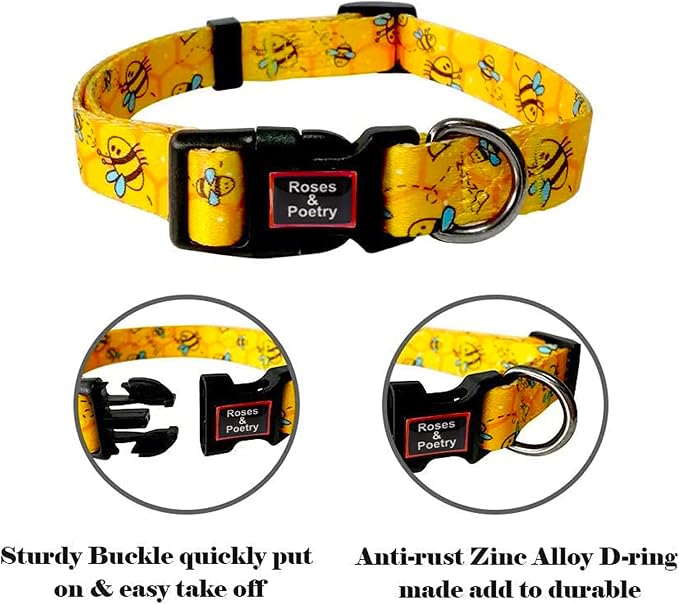 Roses&Poetry Dog Collar with Colourful Bee Patterns, Adjustable Durable Puppy - Image 5
