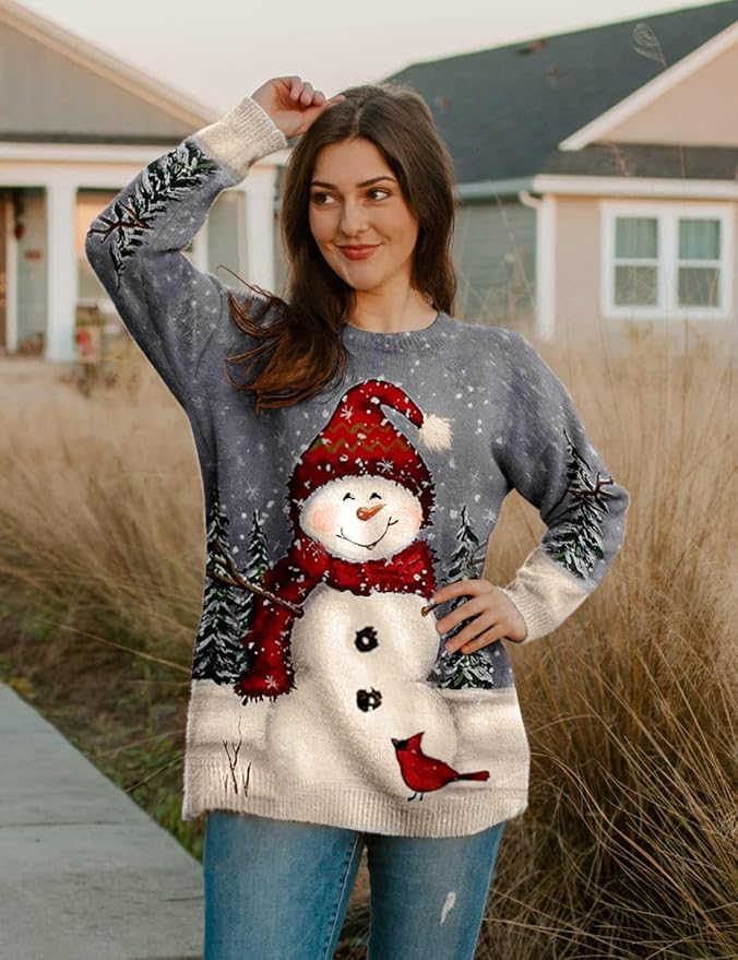 YESNO Women Christmas Sweater Graphic Printed Oversized Pullover Sweaters - Image 4