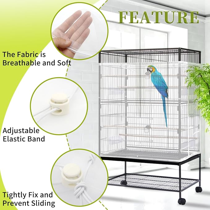 Daoeny Bird Cage Seed Catcher, Large Bird Cage Cover, Adjustable Soft Airy - Image 4