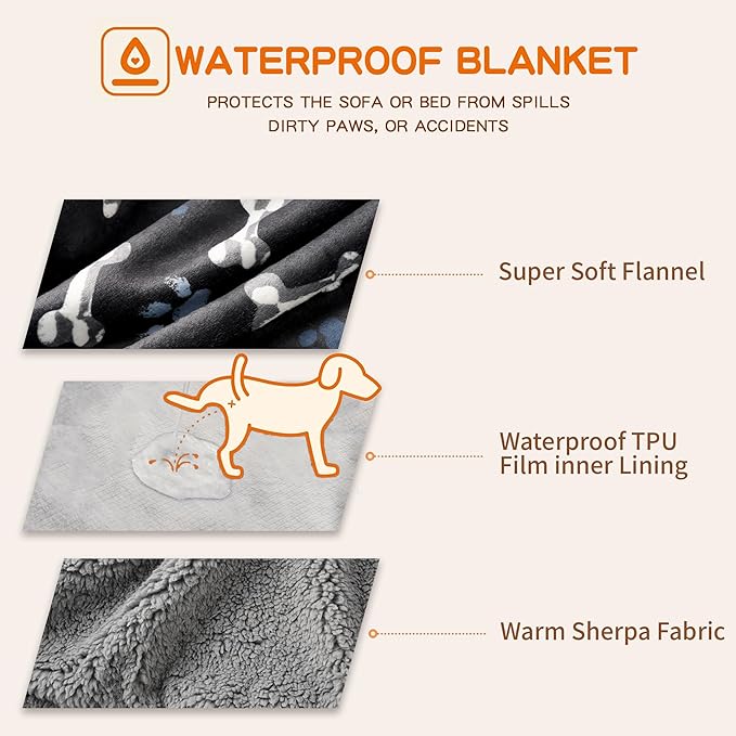 Waterproof Dog Blankets Pet Blanket 50"x60", Soft Fluffy Sofa Car Bed Protector - Image 3