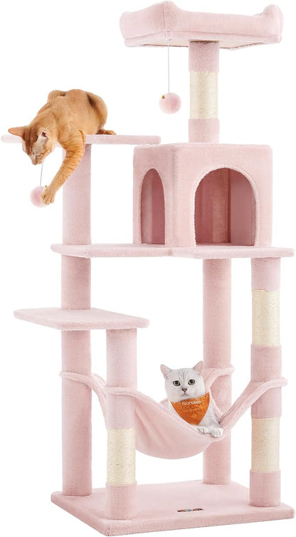 Feandrea Cat Tree, 55.1-Inch Cat Tower, Plush Multi-Level Condo by FeandreabySONGMICSHOME