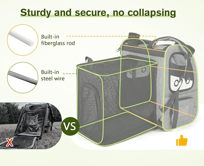 Pecute Pet Carrier Backpack, Large Cat Carrier Backpack Hold Up to 22 Lbs - Image 2