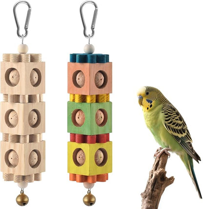 2Pcs Bird Chew Toys for Beak Grinding, Hanging Rotating Wood Block by DBNESS