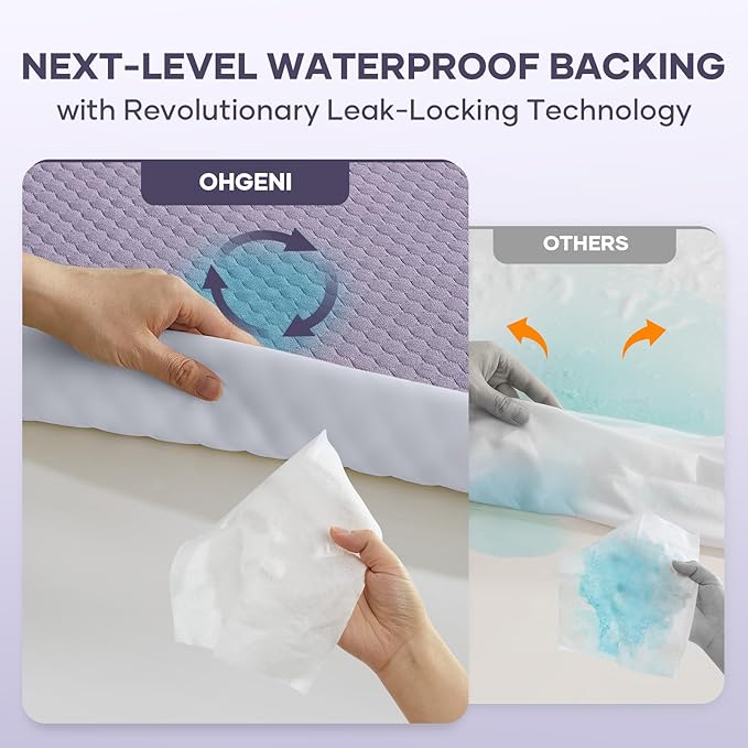 OhGeni 100% Waterproof Mattress Protector, Queen Size Mattress Soft Pad - Image 3