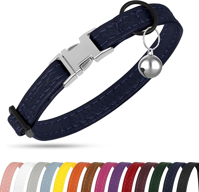 Leather Cat Collar with Buckle and Removable Bell - Image 8