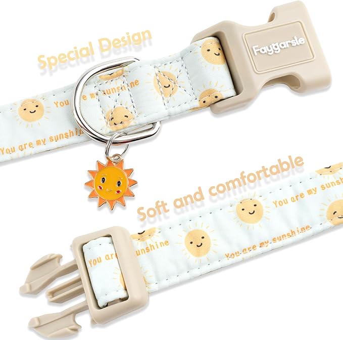Faygarsle Sunshine Pattern Dog Collar, Adjustable Cotton Fabric, Cute Design - Image 4