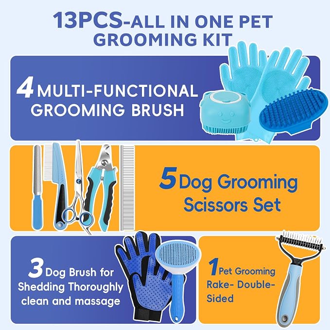 Dog Brush for Shedding 13pcs Bath Grooming Kit - Image 2
