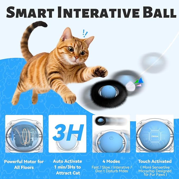 ORSDA Cat Toys, Interactive Fast Rolling Ball in Pouch, Hide and Seek - Image 4