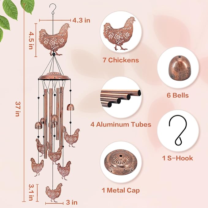 Chicken Wind Chimes for Outside, Chicken Gifts for Women/Men/Sympathy/Memorial - Image 4