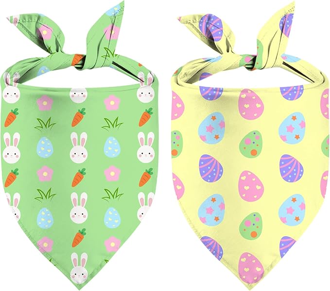 Easter Dog Bandana, 2 Pack Adjustable Holiday Party Birthday Pets Rabbit Easter by XGXHZYLC