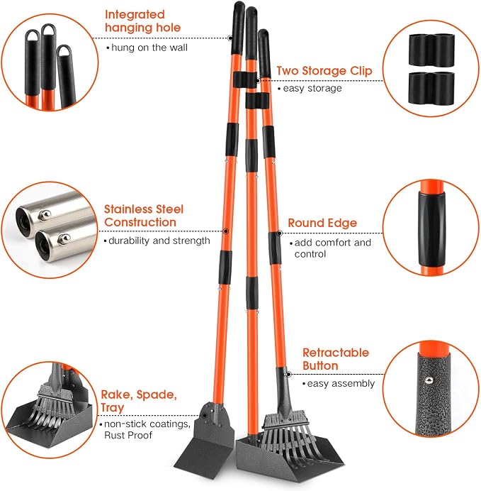 Pooper Scooper, Detachable Long Handle Dog Pooper Scoopers - Image 2