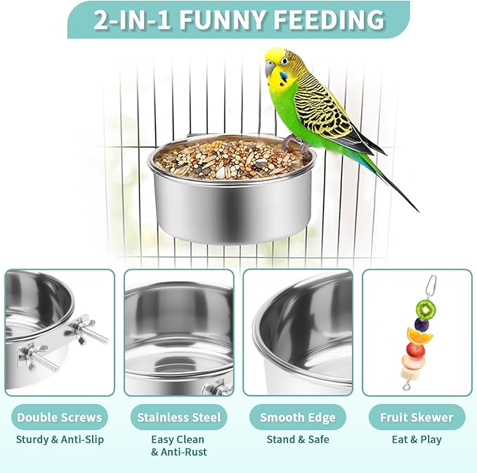 2 Pcs Bird Feeder Bowls with 3 Pcs Food Holder - Image 2