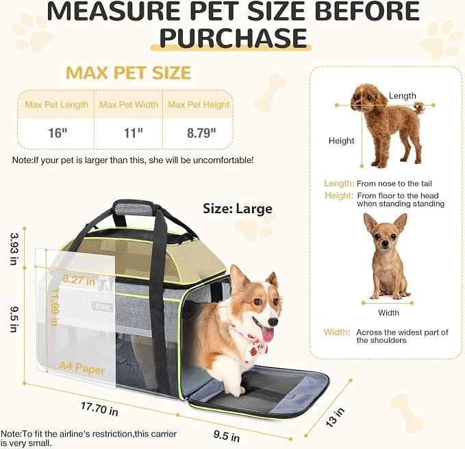 Lekereise Top-Expandable Pet Carrier 18x13x9.5 Inch Southwest Frontier Airline - Image 3