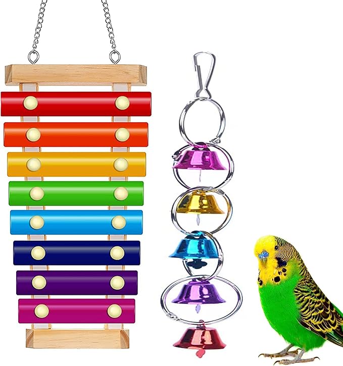Colorful Bird Xylophone Toy Interactive Training Toy Bird Cage Bell Toy by Fejapa