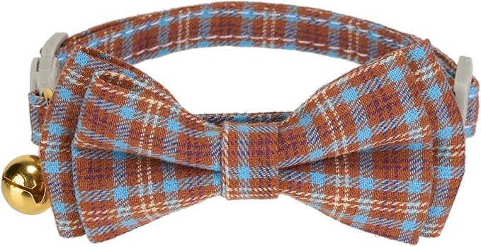 2 Pack Cotton Cat Collar, Removable Bowtie, Plaid Pattern, Safety Breakaway - Image 5