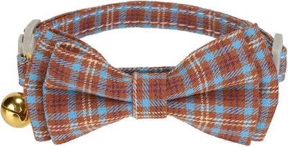 2 Pack Cotton Cat Collar, Removable Bowtie, Plaid Pattern, Safety Breakaway - Image 5