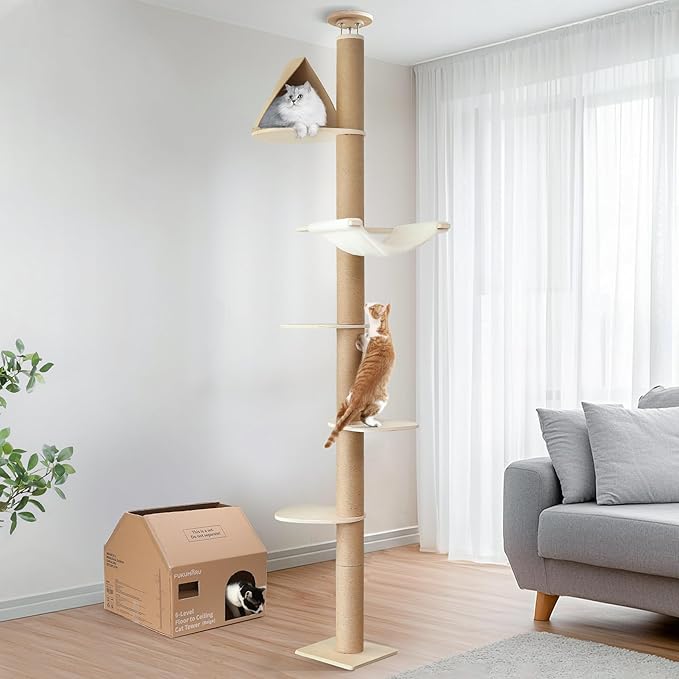 FUKUMARU Floor to Ceiling Cat Tree, 6 Level Adjustable Height Climbing Tower by FUKUMARU