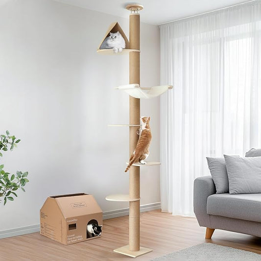 FUKUMARU Floor to Ceiling Cat Tree, 6 Level Adjustable Height Climbing Tower by FUKUMARU