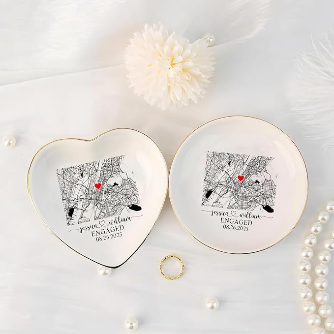 Custom Location Map Engaged Ring Dish Engagement Gift, Jewelry Tray Gifts - Image 4