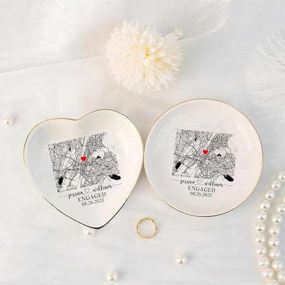 Custom Location Map Engaged Ring Dish Engagement Gift, Jewelry Tray Gifts - Image 4