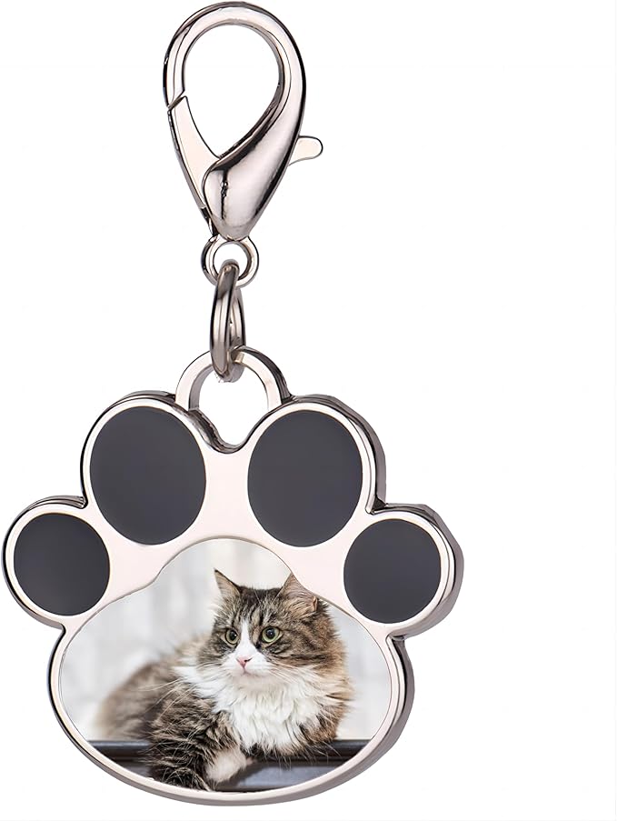 Custom Pet Photo Keychain Personalized Photo Pawprint Dog Tag Keychain Engraved by Eletizy
