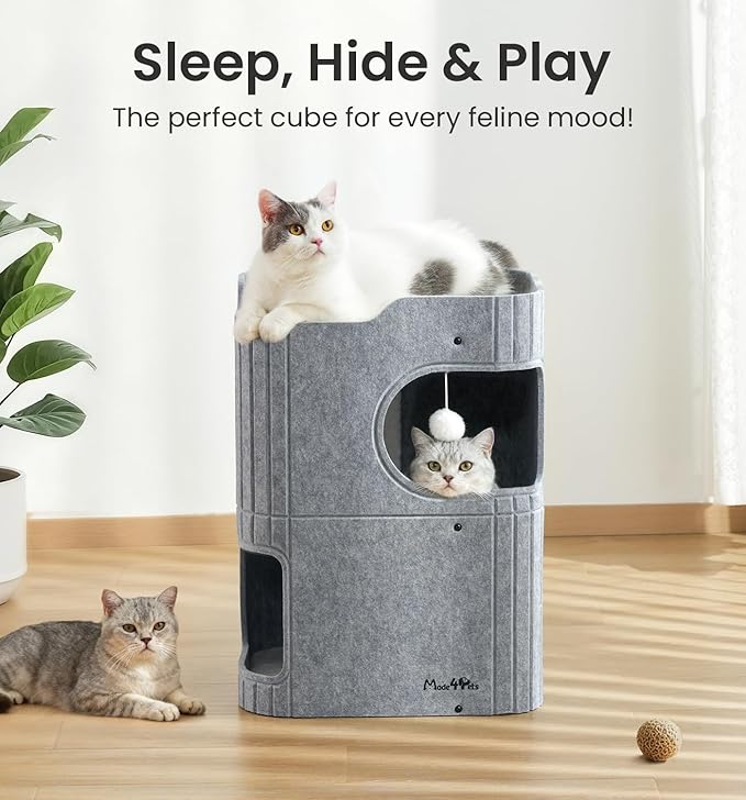 Made4Pets Cat House for Indoor Use, 2-Storey Cube Bed Cave, Covered Hideaway - Image 2