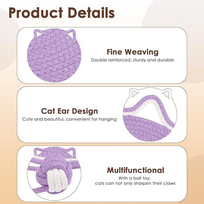 Cat Scratcher Mat, Natural Cotton Rope Cat Scratch Pad, 15.7'' Round Horizontal - Image 3