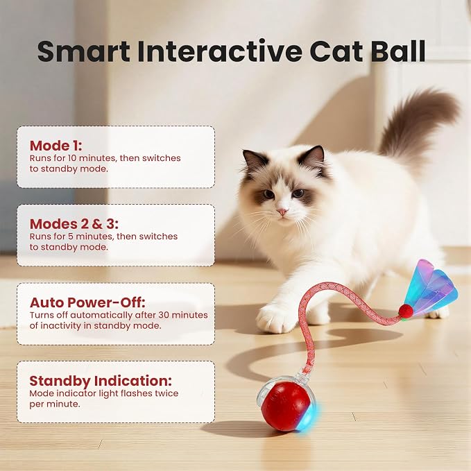 Rocfish Interactive Cat Toy for Indoor Cat, Smart Automatic Cat Chase Ball Toy - Image 6