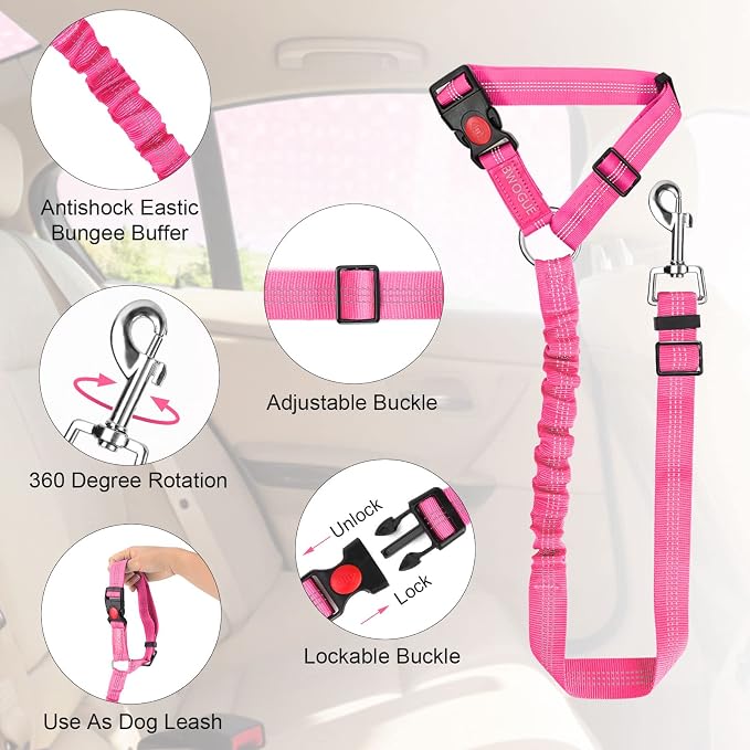 BWOGUE Pet Dog Cat Seat Belts, Car Headrest Restraint Adjustable Safety Leads - Image 4