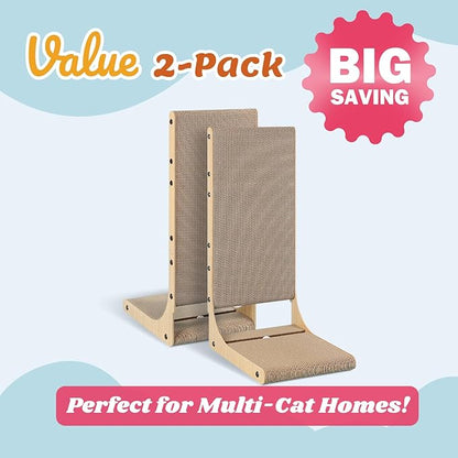 Zakkart 2-Pack Cat Scratching Board, 25.6'' Tall Cardboard L Shape Vertical Cat - Image 2