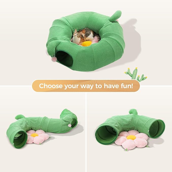 PEQULTI Cat Tunnel with Bed for Indoor Cats, Cat Play Donut Tunnel with - Image 4