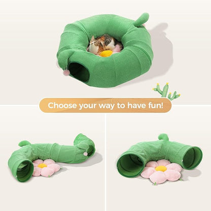 PEQULTI Cat Tunnel with Bed for Indoor Cats, Cat Play Donut Tunnel with - Image 4