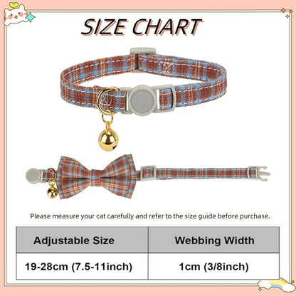 2 Pack Cotton Cat Collar, Removable Bowtie, Plaid Pattern, Safety Breakaway - Image 6