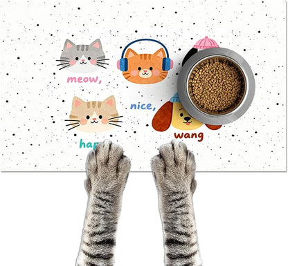 Pet Feeding Mat 24x16 inch Cat and Dog Print Meal Pad Non Slip Floor Mat by HOMETITUTE