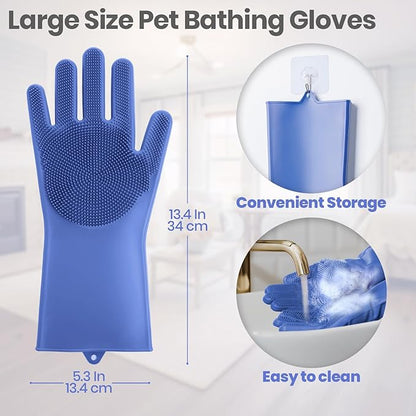 DELOMO Dog Washing Gloves Large Size: 1 Pair Soft and Gentle Silicone Pet - Image 4