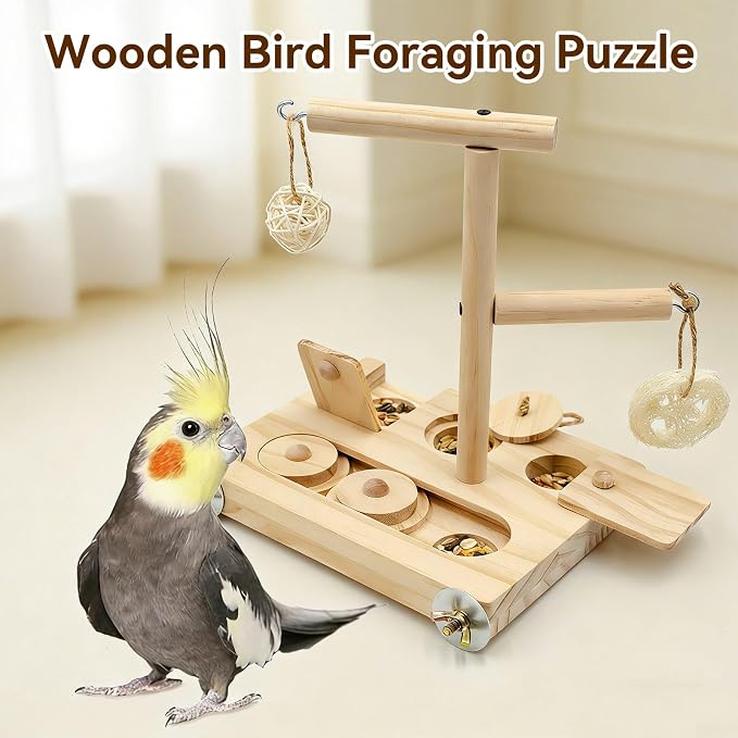 Interactive Wooden Bird Foraging Toy – Cage-Mounted Puzzle Feeder - Image 4