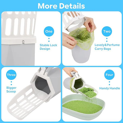 MYPIN Cat Litter Scooper with Holder, Cat Litter Shovel with Waste Can and - Image 3