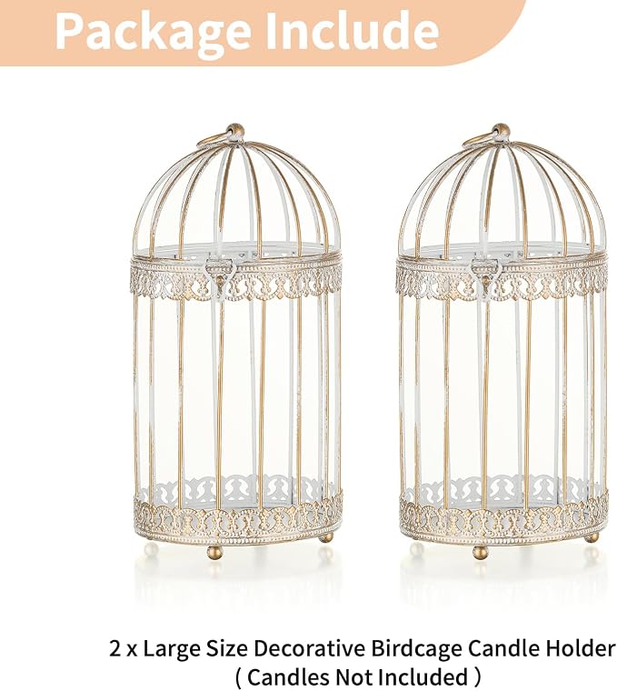 NUPTIO Decorative Bird Cage Lantern: 2 Set of 10 inch Tall Rustic White - Image 7