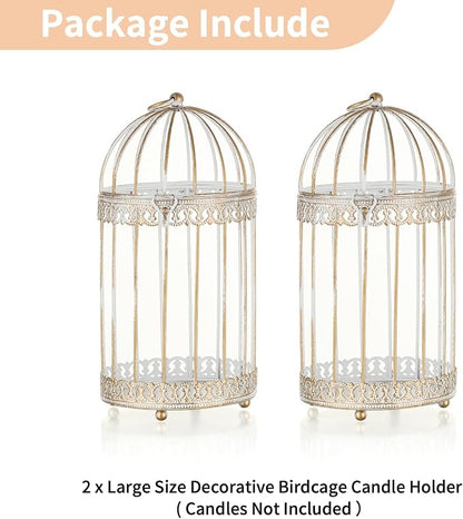 NUPTIO Decorative Bird Cage Lantern: 2 Set of 10 inch Tall Rustic White - Image 7
