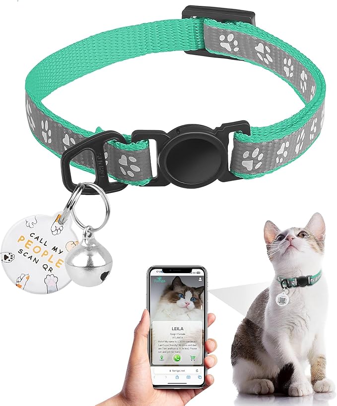 Cat Collar Breakaway with QR Code Name Tag, Reflective Kitten Collars with Bell by FURRIGO