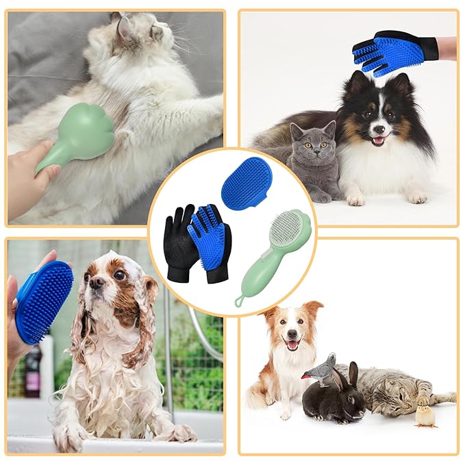 GJEASE Cat Grooming Glove Brush, Self-Cleaning Slicker Pet Brush - Image 7