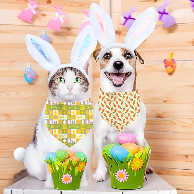 Easter Dog Bandana, 2 Pack Adjustable Holiday Party Pets Easter Egg Bandana - Image 2
