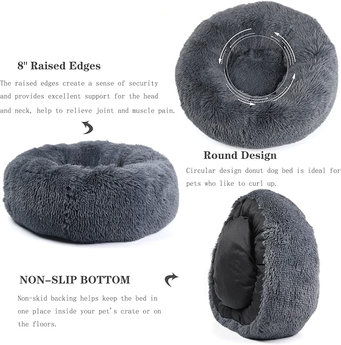 Calming Donut Dogs Beds for Medium Dogs up to 45 lb, 30inch Anti-Slip Plush - Image 6