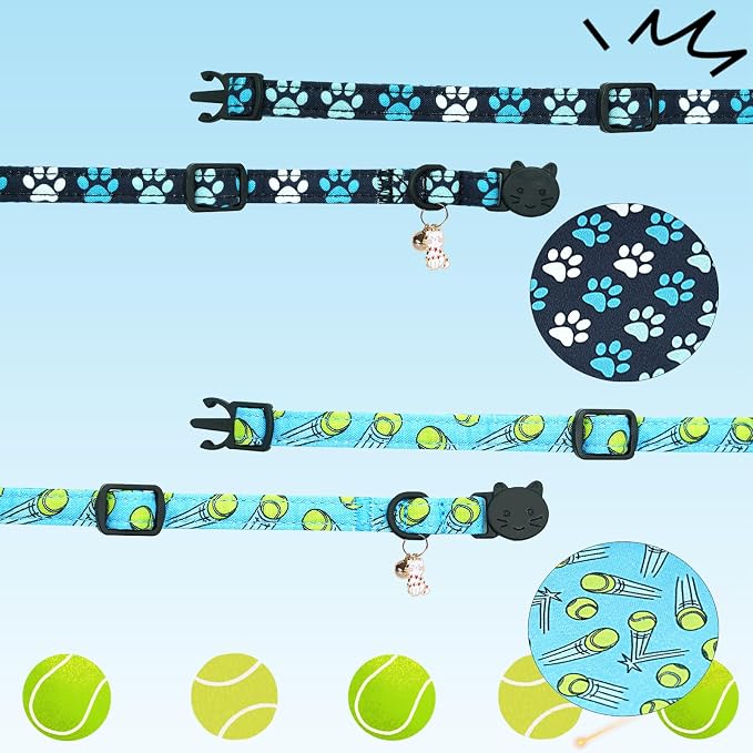 Cat Collar-2 Pack Cat Collars Tennis Balls & Footprint Cat Collar Breakaway - Image 3