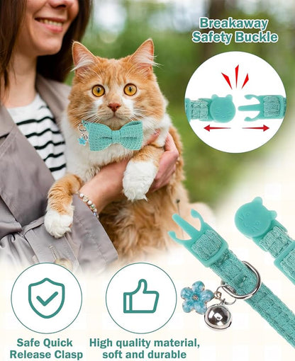 Cat Collar Breakaway with Bells, Soft Cotton Cat Bowtie Collar - Image 4