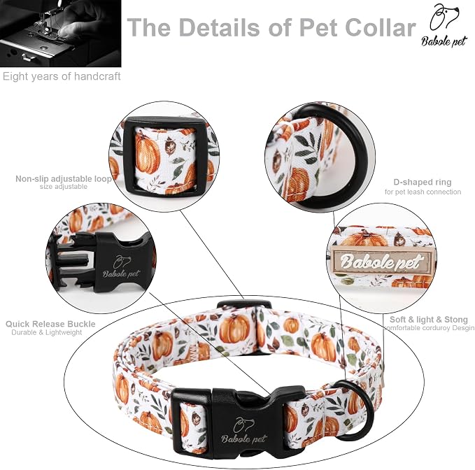 Fall Dog Collar, Cute Orange Pumpkin Pattern Puppy Collar, Soft Comfort - Image 4